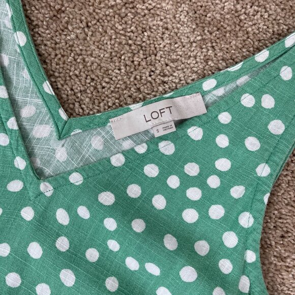 Loft Linen Dress Womens S Green Sleeveless Polka-dot Sundress Vacation Resort - Picture 5 of 8